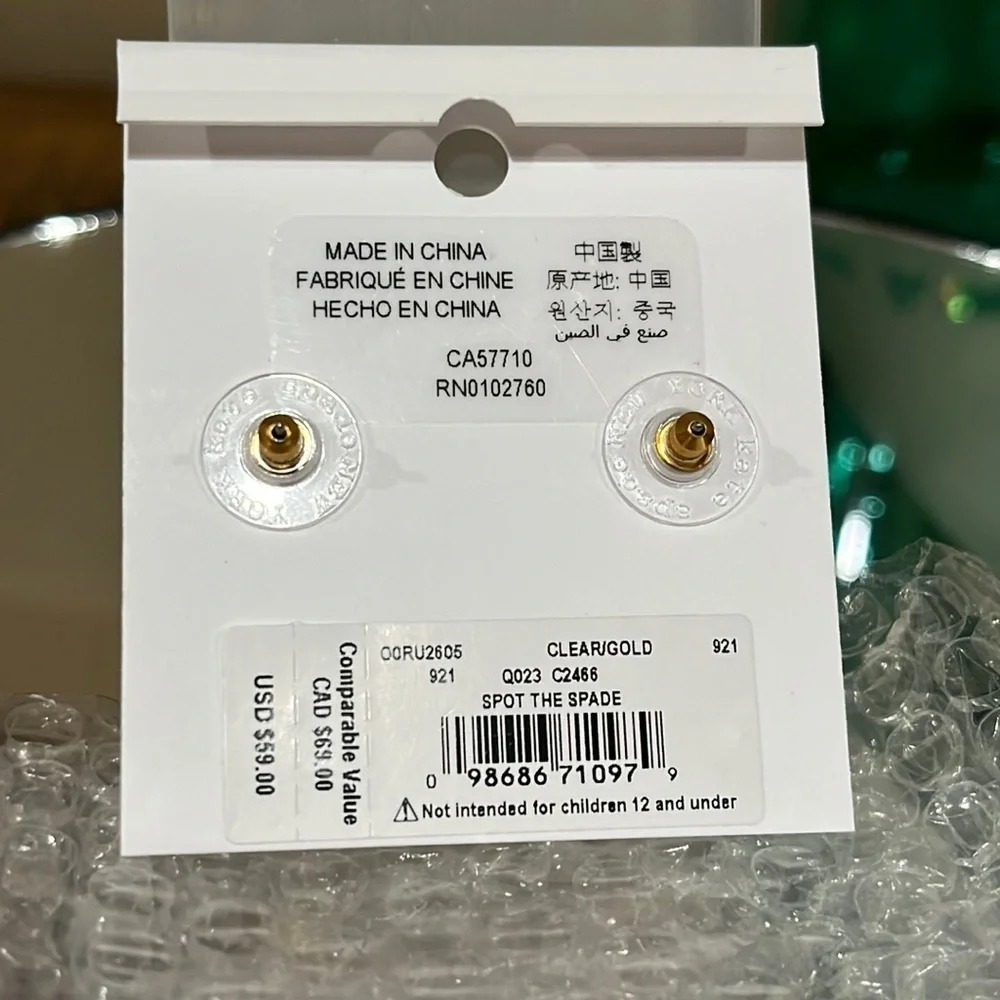 Kate Spade Spot The Spade Pave Halo Spade Studs, earrings, NEW!
